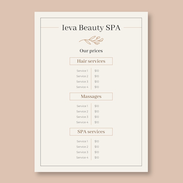 Minimalist spa price list