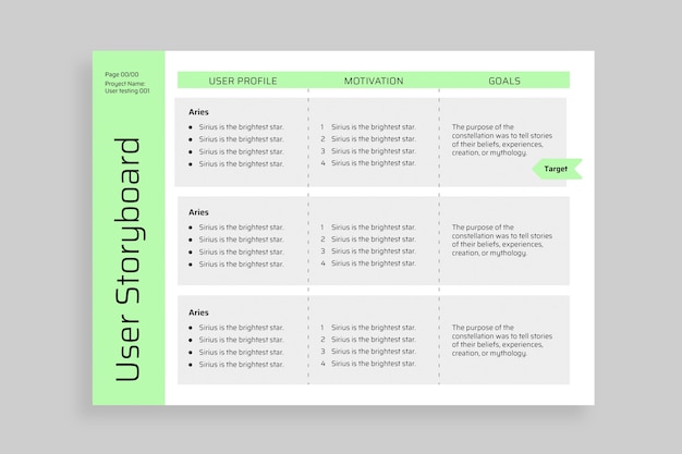 Minimalist user storyboard