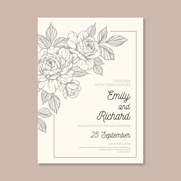 Minimalist wedding invitation with drawn elements