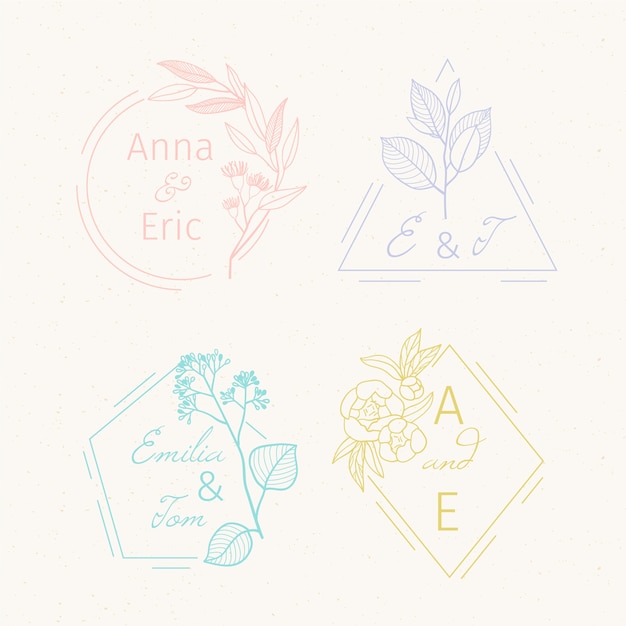 Minimalist wedding monograms pack in pastel colors