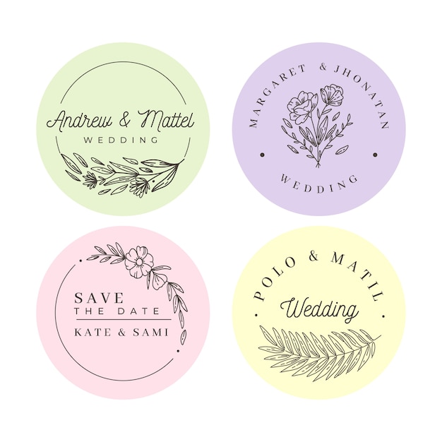 Free Vector minimalist wedding monograms in pastel colors collection