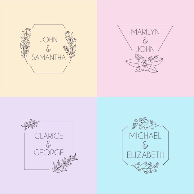 Free Vector minimalist wedding monograms in pastel colors set