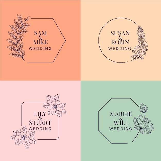 Free Vector minimalist wedding monograms in pastel colors