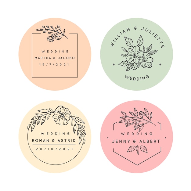 Free Vector minimalist wedding monograms in pastel colors