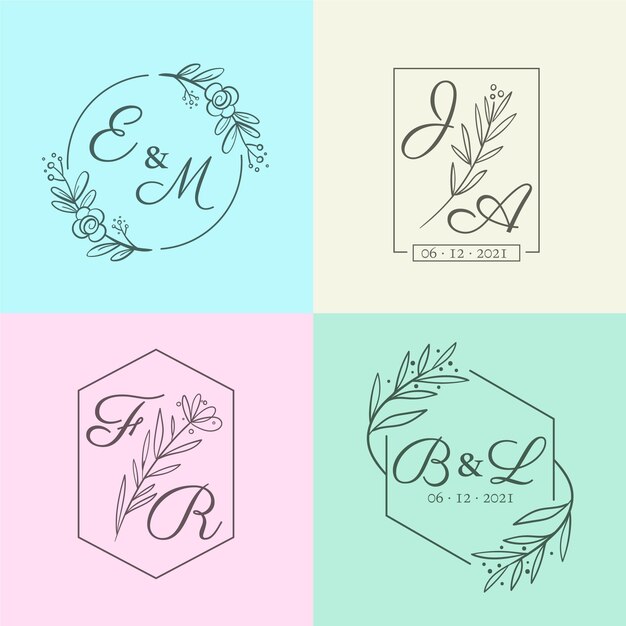 Free Vector minimalist wedding monograms in pastel colors