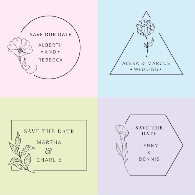 Free vector minimalist wedding monograms set in pastel colors