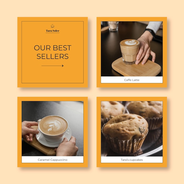 Free Vector minimalist yellow coffee shop offer facebook post set