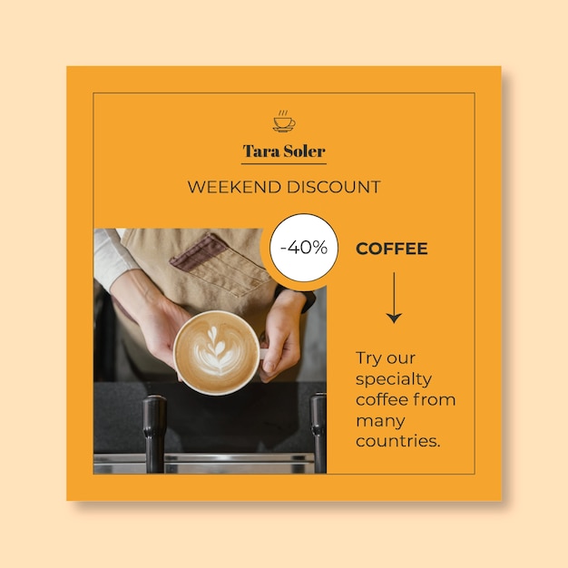 Free Vector minimalist yellow coffee shop offer facebook post