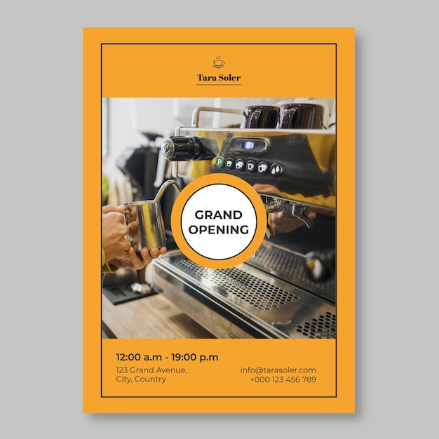 Minimalist yellow tara coffee shop grand opening invitation template