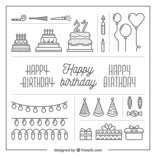 Minimalistic birthday elements in flat design