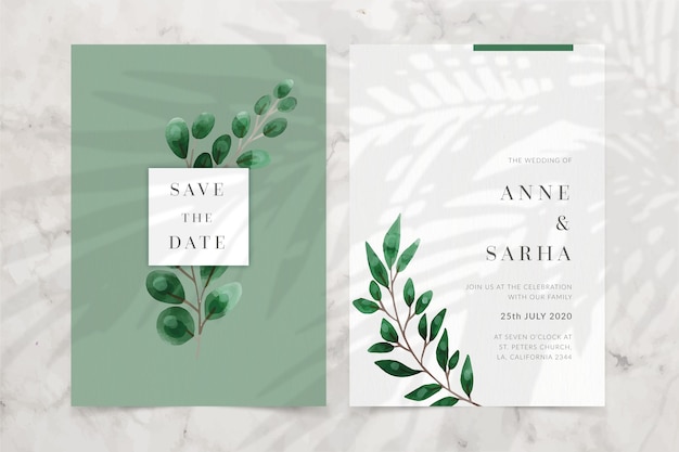 Minimalistic elegant floral wedding invitation template