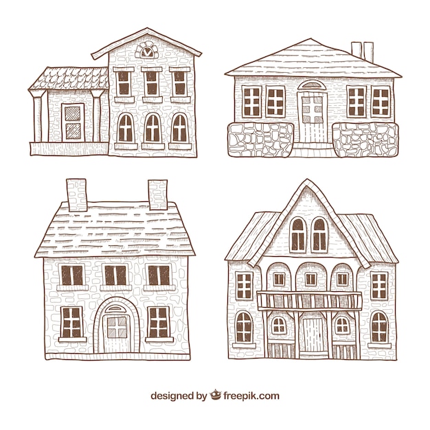 Free vector minimalistic hand drawn houses collection