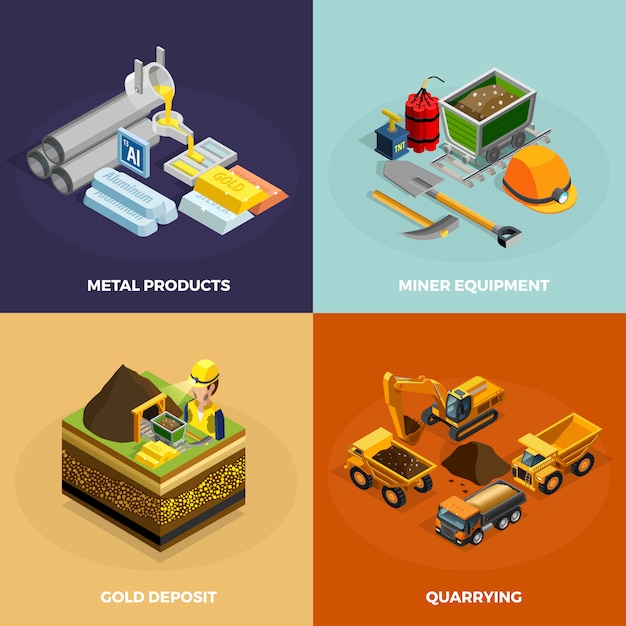 Free Vector  mining concept isometric icons set 