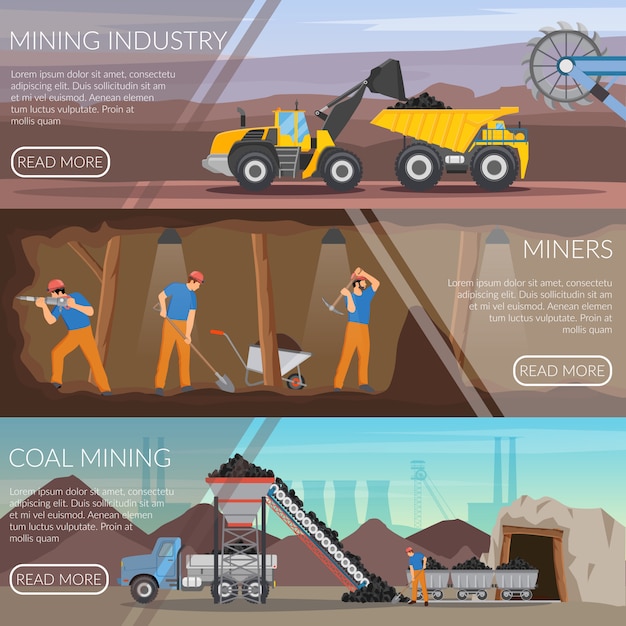 Free Vector mining industry horizontal flat banners