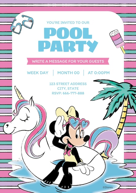 Minnie Mouse Pool Party Invitation