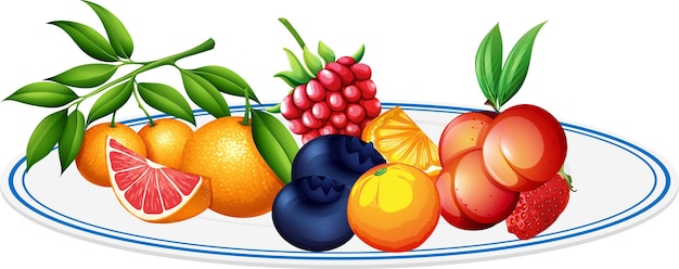 Free Vector mixed fruits in a plate on white background