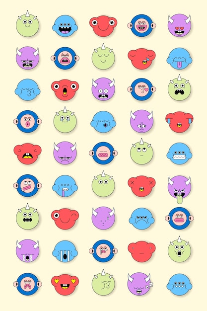 Free Vector mixed funky monster emoji stickers set vector