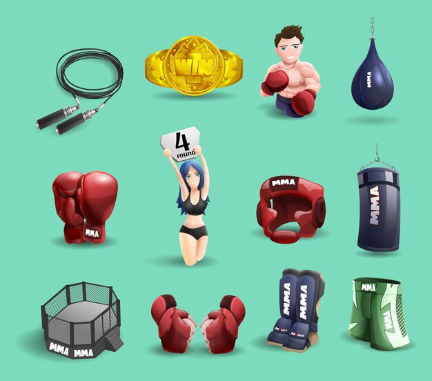 Mma fights 3d icons set