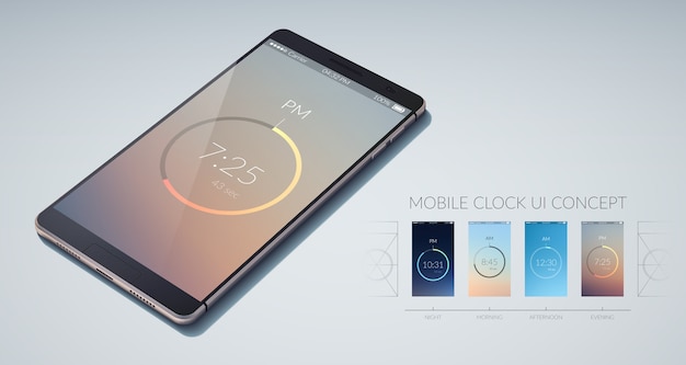 Free Vector mobile clock colorful ui design concept on light flat illustration