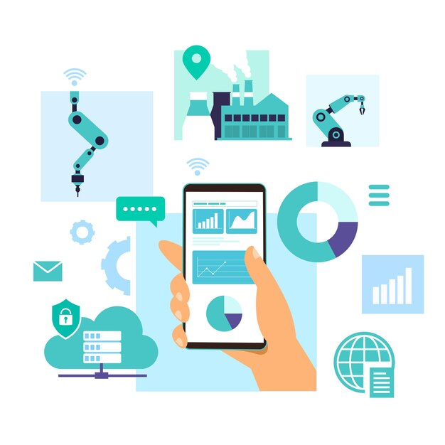 Mobile control and Data analysis illustration