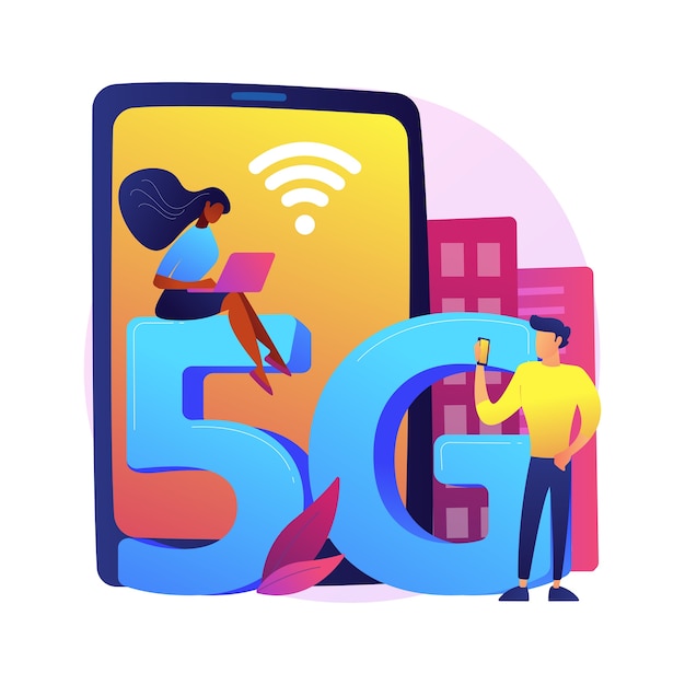 Free Vector mobile phones 5g network abstract concept  illustration. mobile phone communication, modern smartphone, 5g technology, fast internet connection, network coverage provider .