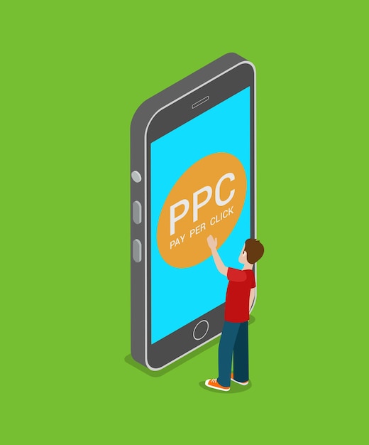 Free Vector mobile ppc pay per click flat isometric