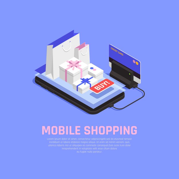 Mobile shopping and ecommerce concept with online orderind symbols isometric 