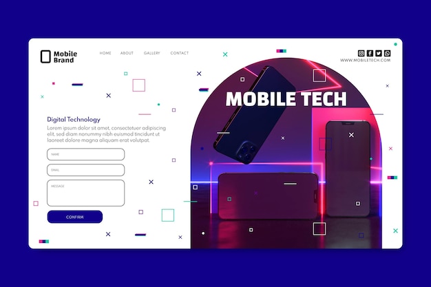 Free vector mobile tech landing page template