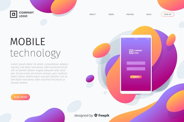 Free vector mobile technology with liquid effect landing page