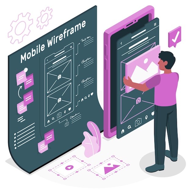 Free Vector mobile wireframe concept illustration