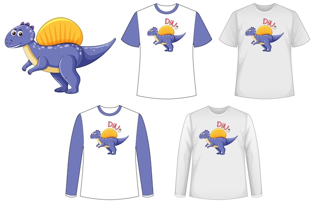 Free Vector mock up shirt with dinosaur cartoon character