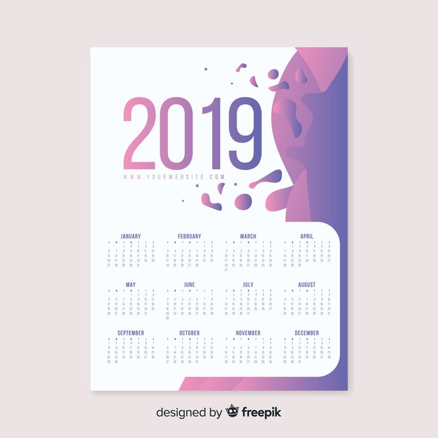 Modern 2019 calendar template with abstract shapes