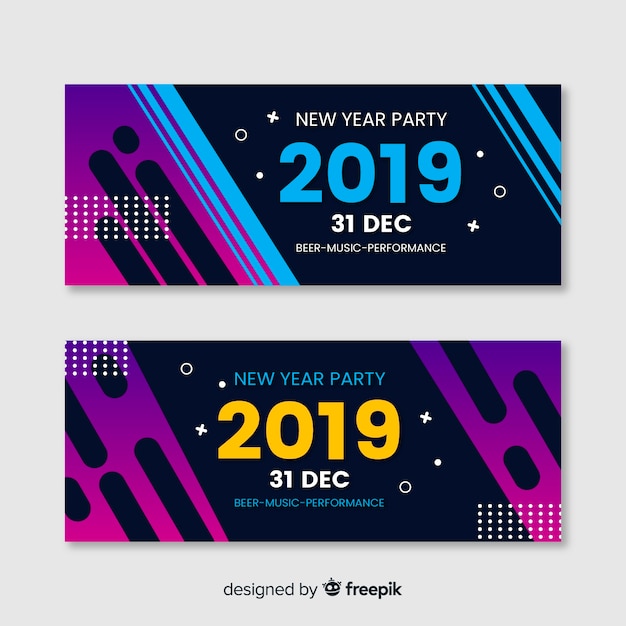 Modern 2019 new year party banners with flat design