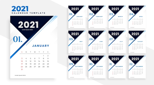 Modern 2021 business calendar template design