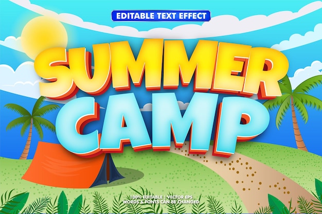 modern 3d cartoon text effect with summer background illustration