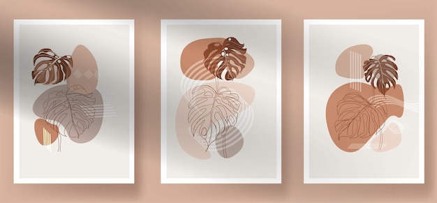 modern abstract monstera boho leaves