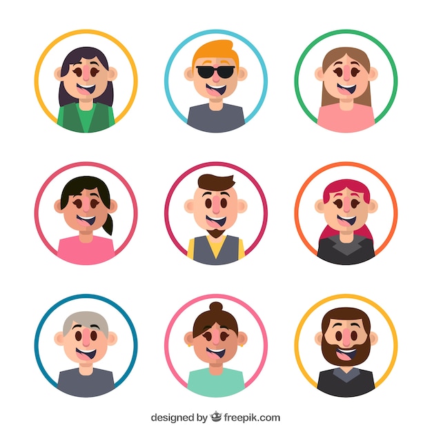 Modern avatars with colorful circles