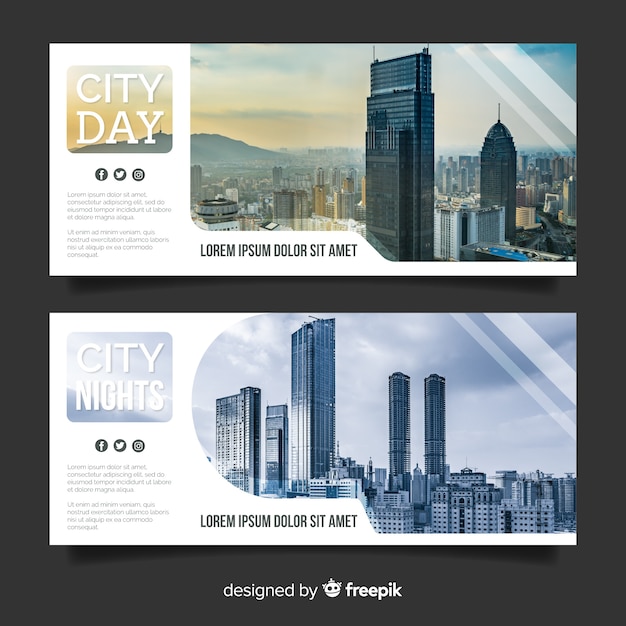 Free Vector modern banners with skyline photo