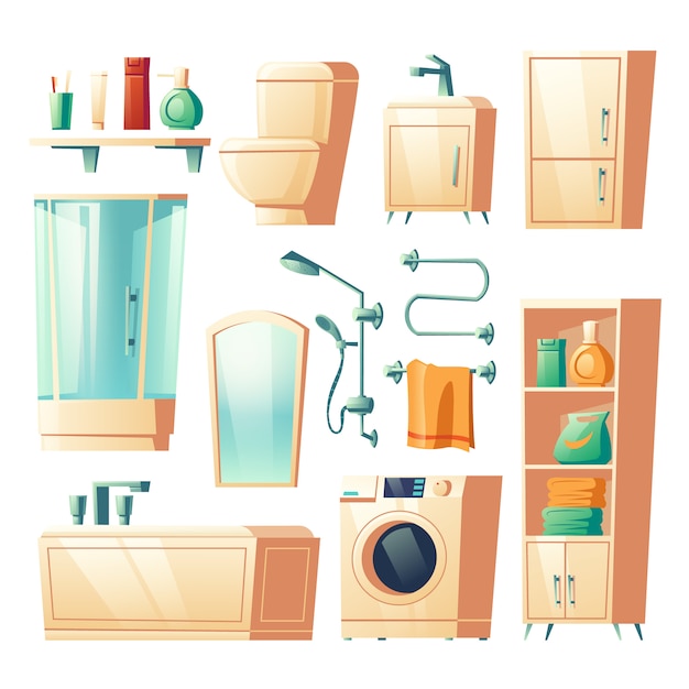 Free Vector modern bathroom furniture cartoon illustrations