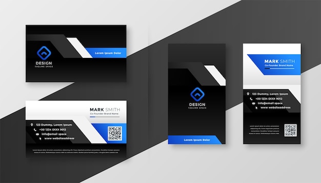 Modern black business card with blue shapes