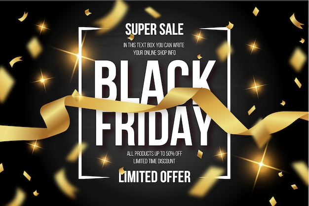 Modern Black Friday Banner with Golden confetti