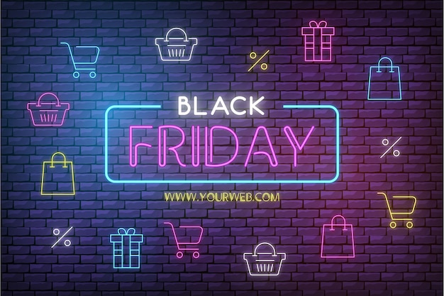 Modern Black Friday Sale Background with Neon Icons