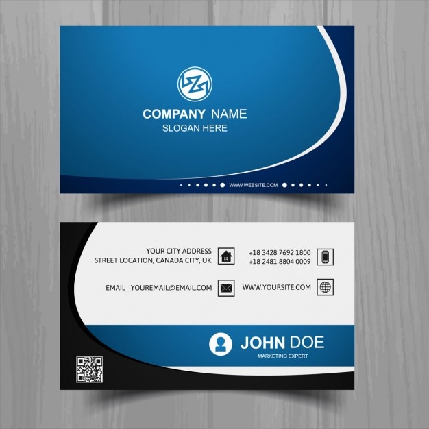 Modern blue business card with wavy shapes