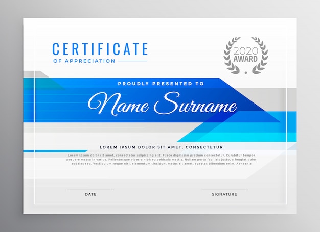 Free Vector modern blue horizontal diploma certificate template