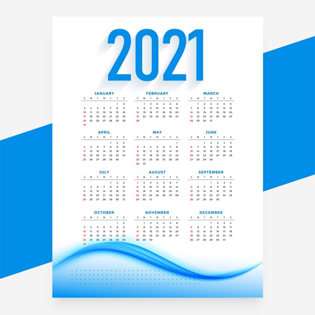 Modern blue  new year calendar  wavy template