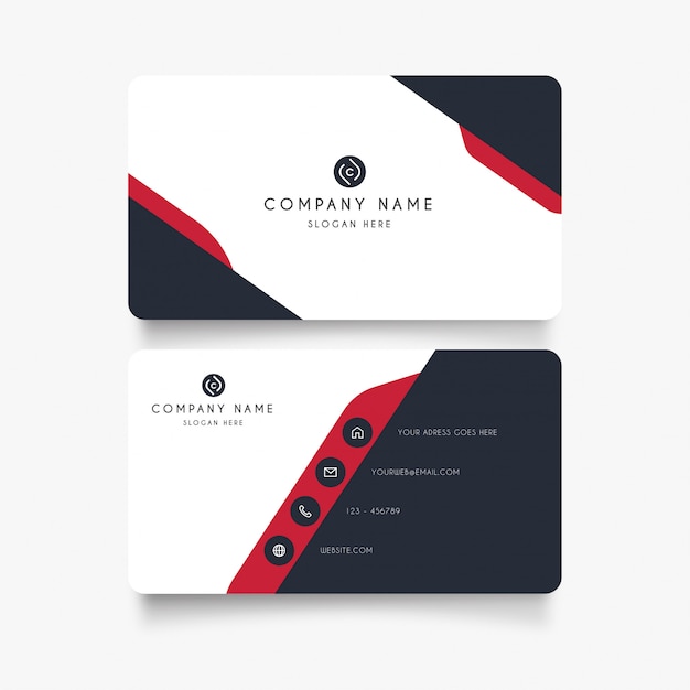 Modern business card with red shapes