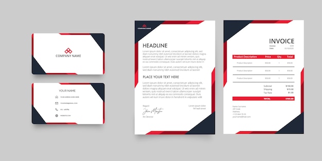 Modern Business Company Stationery Pack with Letterhead and Invoice with Abstract Red Shapes