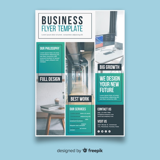 Free Vector modern business flyer with photo mosaic