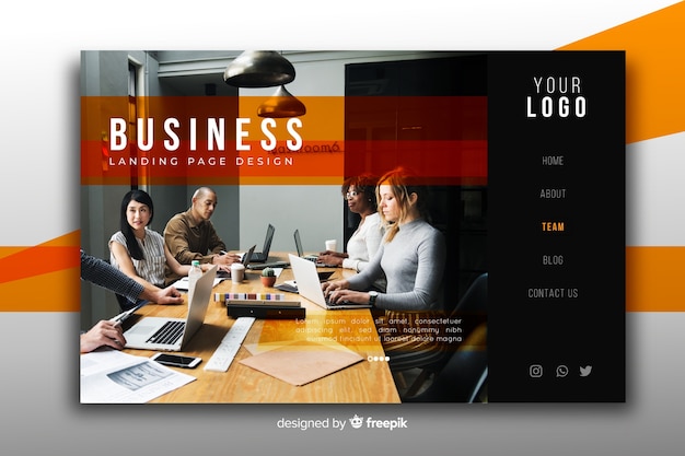 Free Vector modern business landing page with photo