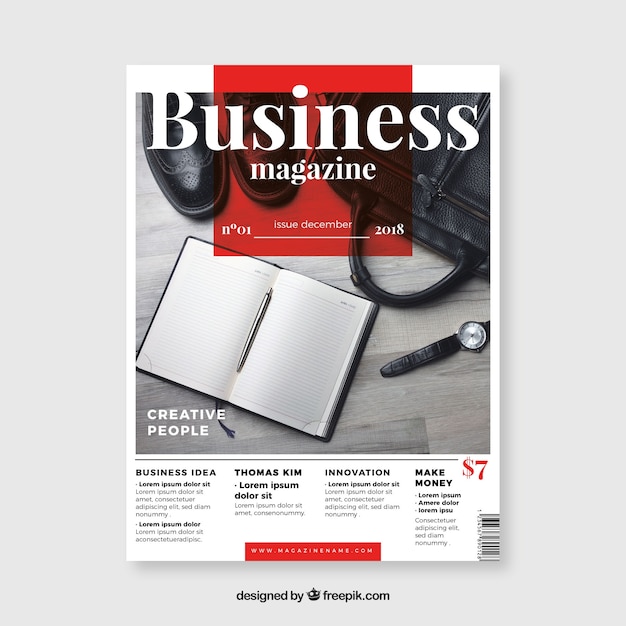 Modern business magazine cover template with photo